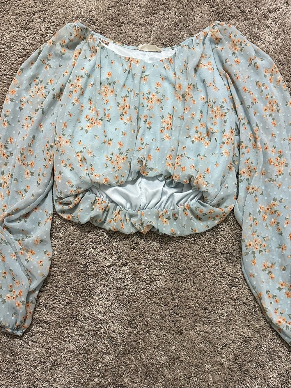 Altar'd State Light Blue Floral Off-Shoulder Crop Top